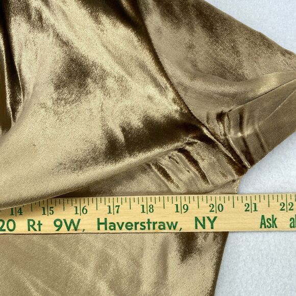 VINCE Top Womens XS Shiny Silk Velvet Shirt Button Front Long Sleeve Gold - Picture 11 of 13